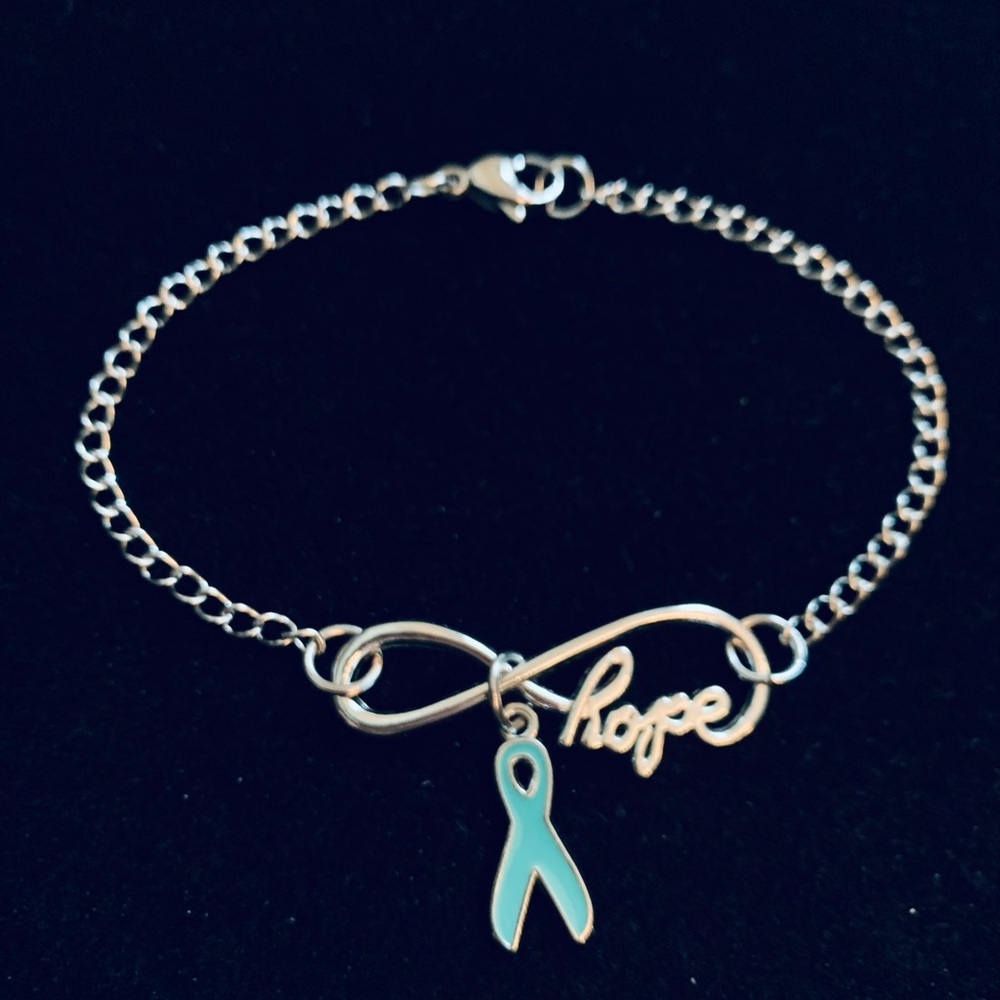 Infinity “Hope” stainless steel bracelet with teal ribbon charm - Picture 5 of 5